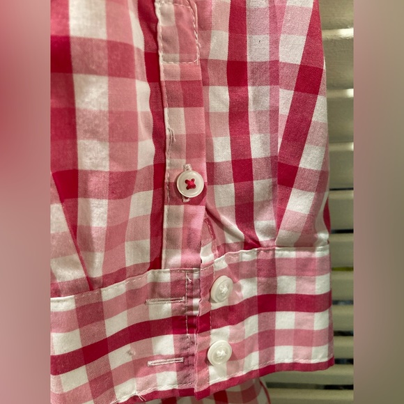 Van Heusen pink/white checkered blouse 3/4 sleeve sz L - Picture 9 of 12